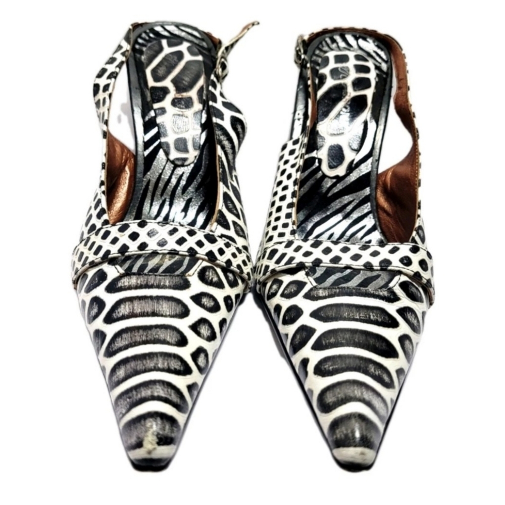 Bronx Jeweled Stiletto Pointed Toe High Heels Animal Print Slingbacks Size 36